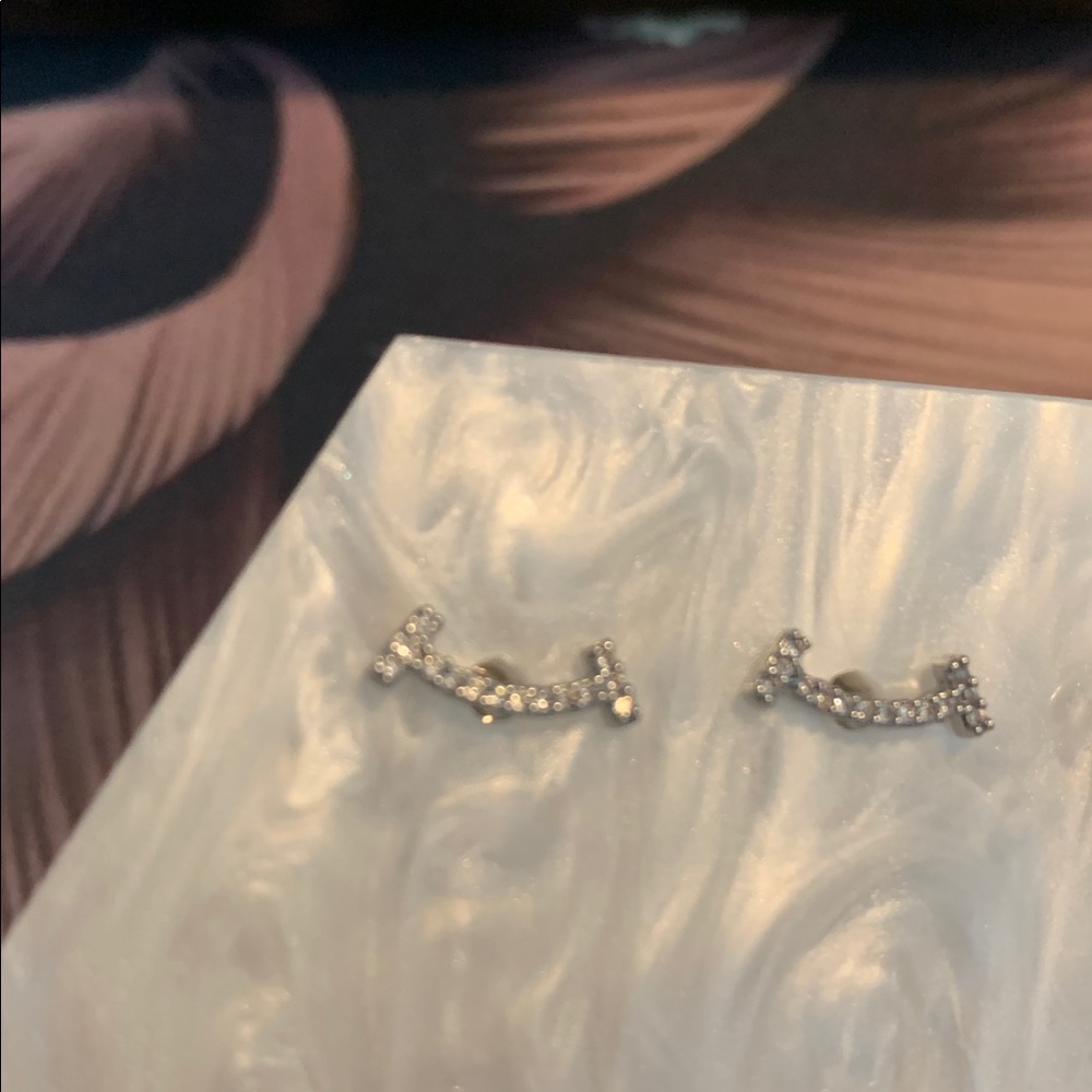 Park Lane “HAPPY” Silver Curved Earrings